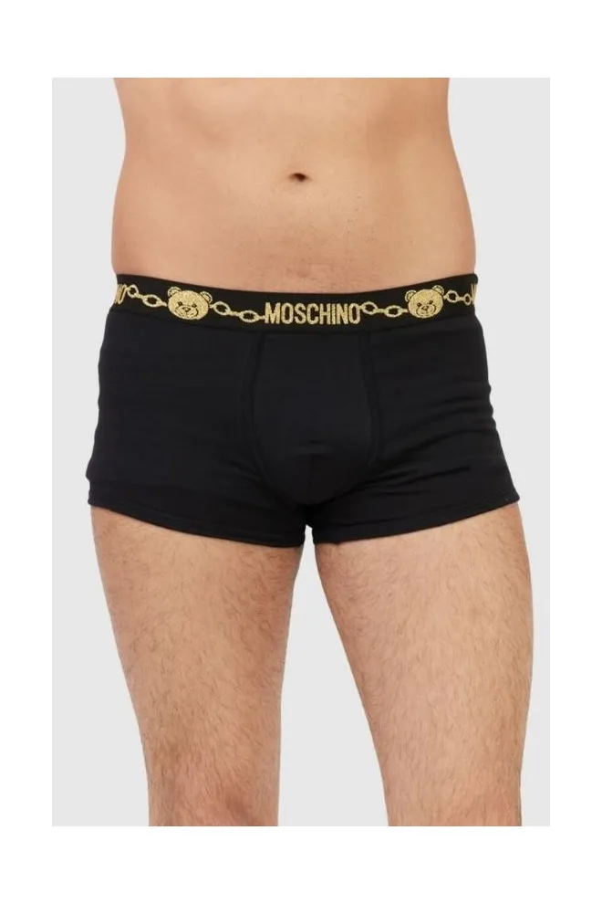 MOSCHINO Black men's boxer shorts with glitter logo