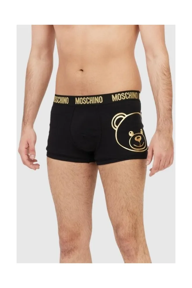 MOSCHINO Black men's boxer shorts with gold teddy bear