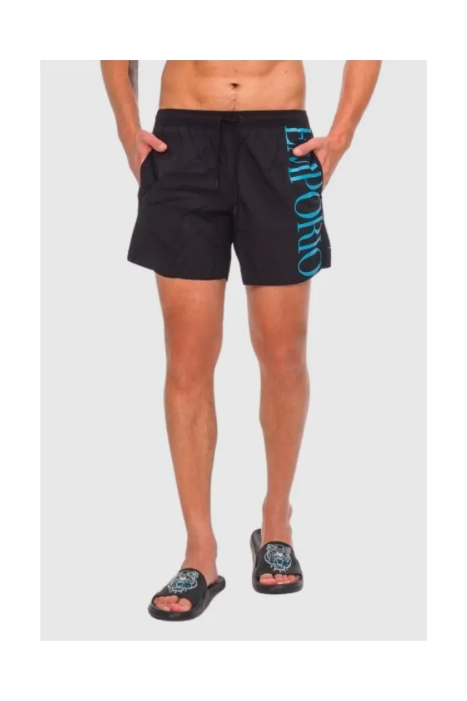 EMPORIO ARMANI Black swim shorts with turquoise logo