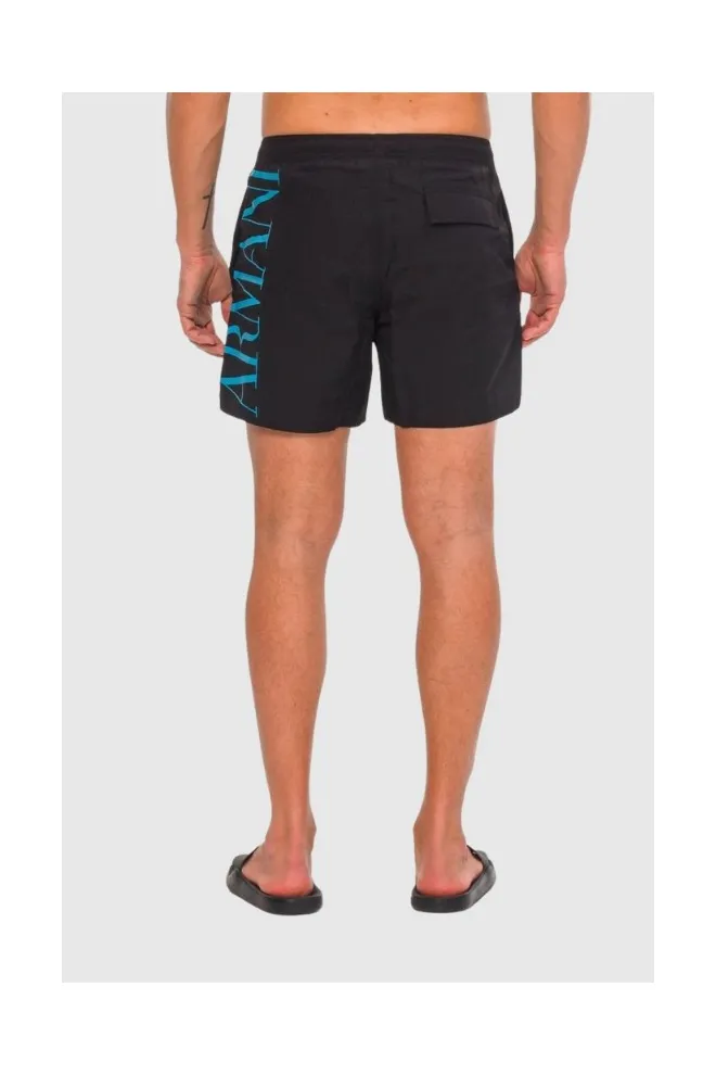 EMPORIO ARMANI Black swim shorts with turquoise logo