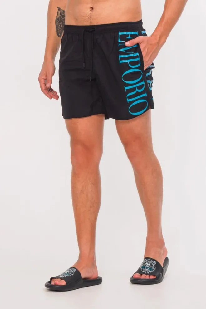 EMPORIO ARMANI Black swim shorts with turquoise logo