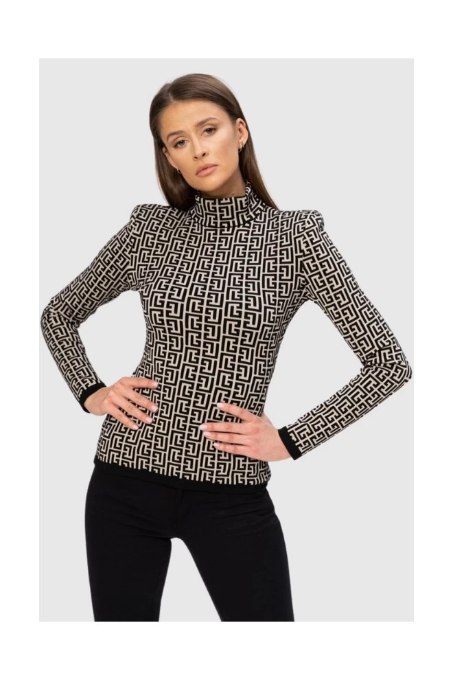 BALMAIN Bluzka w czarny monogram