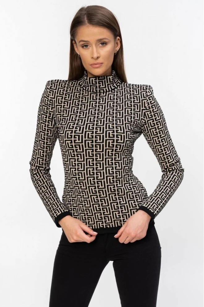 BALMAIN Bluzka w czarny monogram