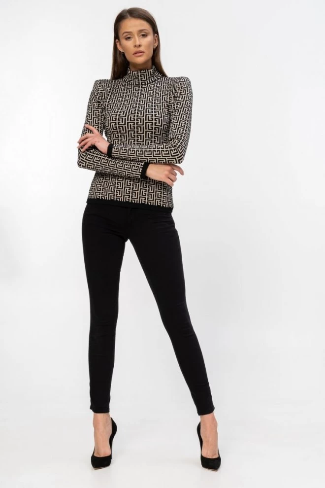 BALMAIN Bluzka w czarny monogram