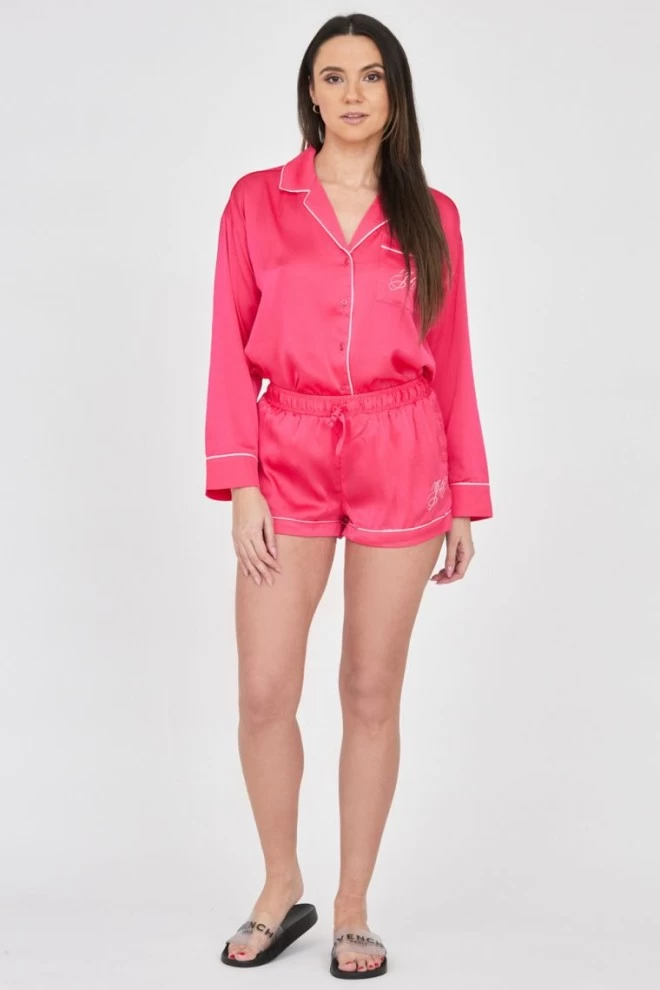 JUICY COUTURE Różowe satynowe szorty piżamowe z haftowanym logo
