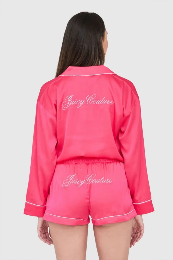 JUICY COUTURE Różowe satynowe szorty piżamowe z haftowanym logo