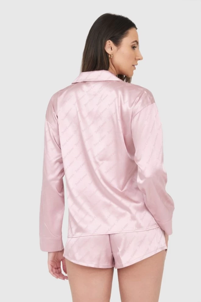 JUICY COUTURE Różowa satynowa koszula piżamowa w logo