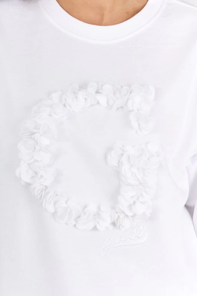 GUESS White women's sweatshirt with letter g trimmed with petals