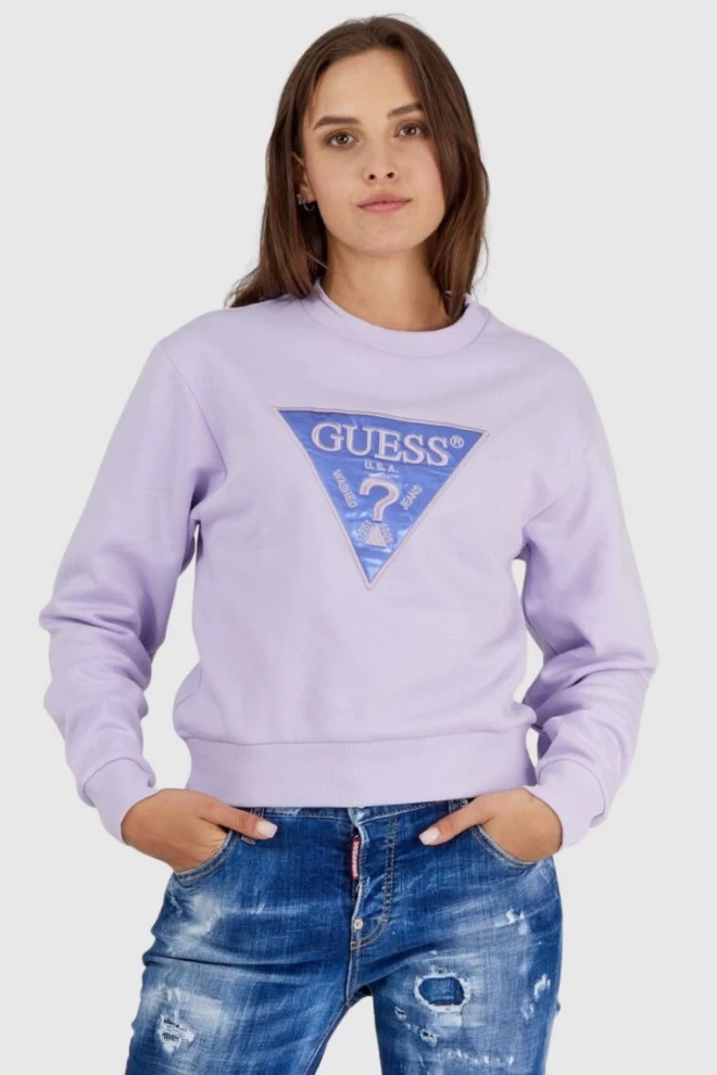GUESS Fioletowa bluza damska z wyszywanym logo