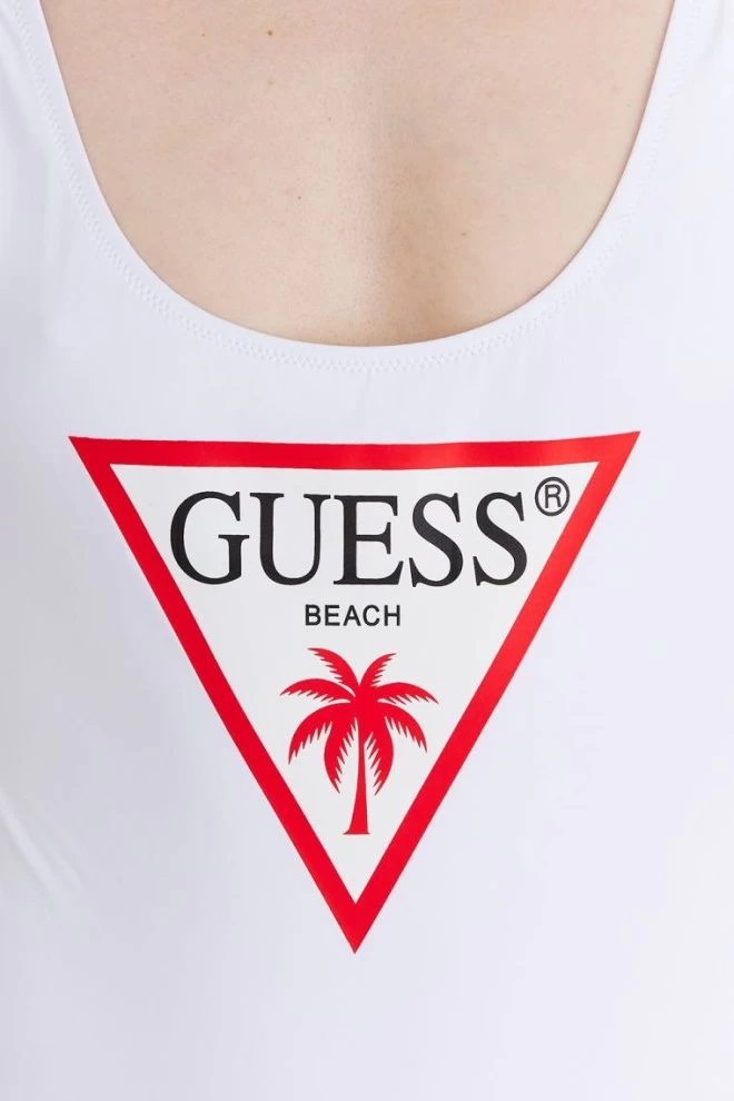 Білий купальник GUESS з логотипом у вигляді трикутника