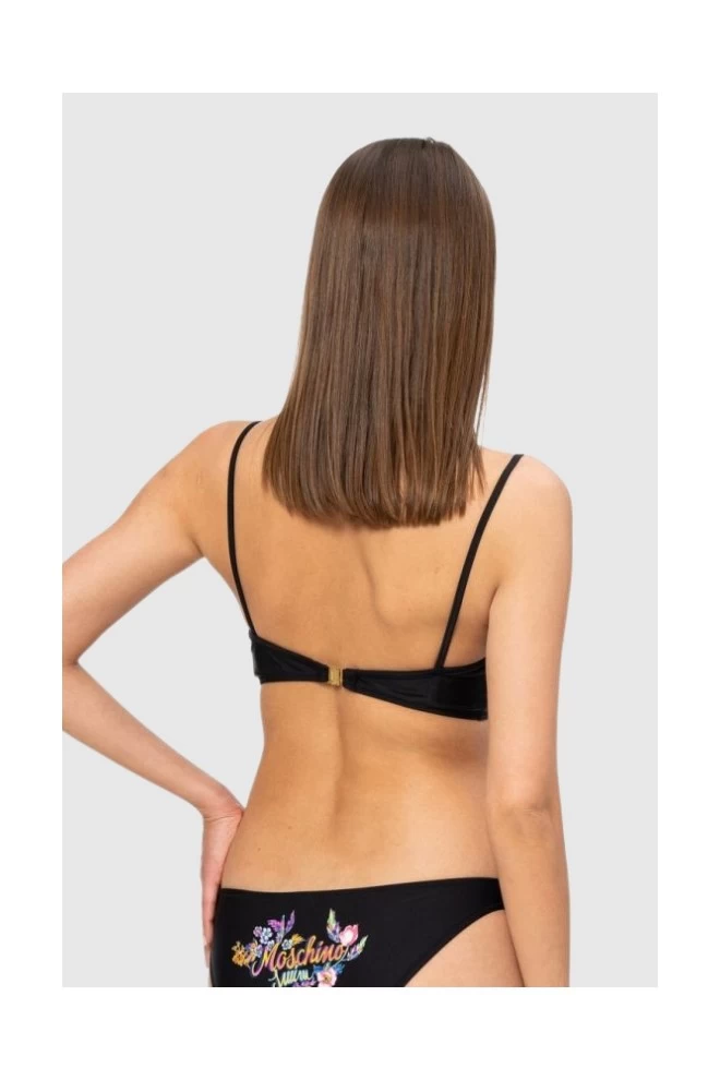 MOSCHINO Czarna góra od bikini z kwiecistym logo