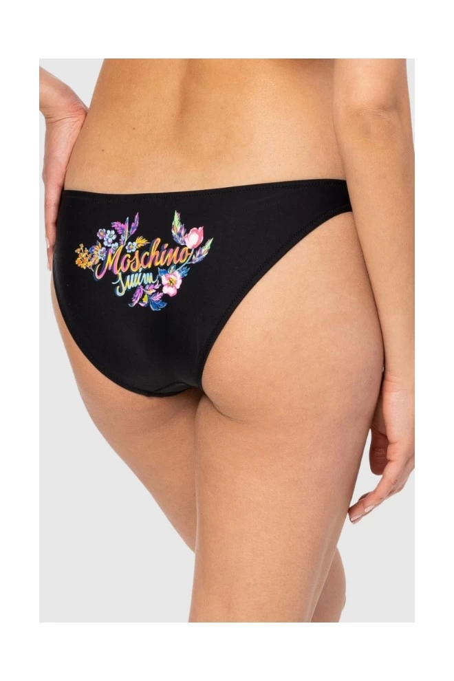 MOSCHINO Czarny dół od bikini z kwiecistym logo