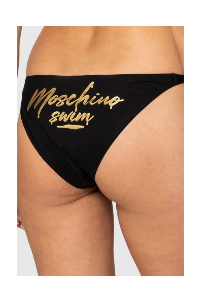 MOSCHINO Black bikini bottom with ties and gold logo