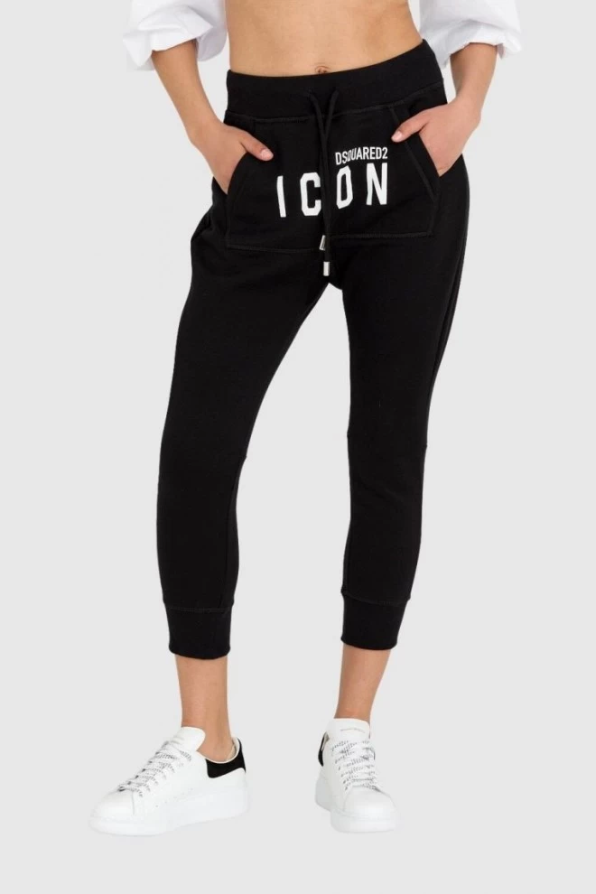 DSQUARED2 Чорні жіночі спортивні штани з передньою кишенею та логотипом у вигляді піктограми