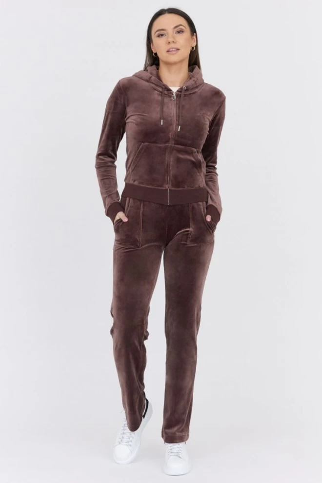 JUICY COUTURE Brązowe spodnie dresowe z weluru