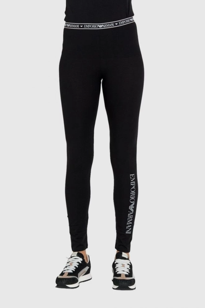 EMPORIO ARMANI Czarne legginsy damskie ze srebrnym logo slim fit