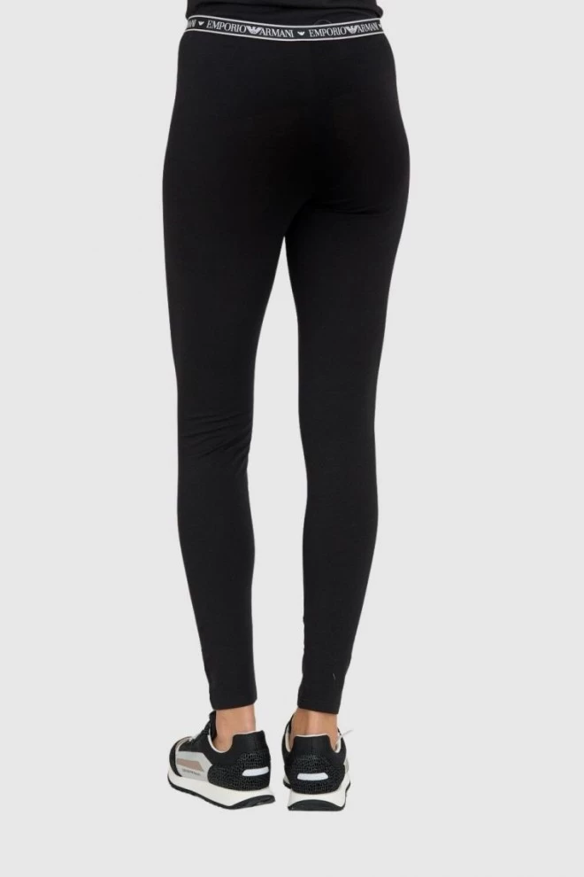 EMPORIO ARMANI Czarne legginsy damskie ze srebrnym logo slim fit