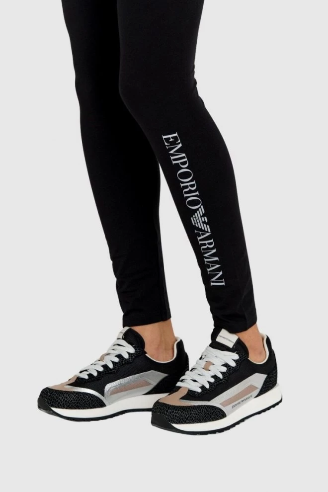 EMPORIO ARMANI Black women's leggings with silver logo slim fit