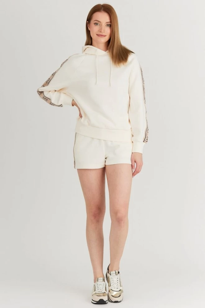 GUESS Cream women's shorts with logo stripes