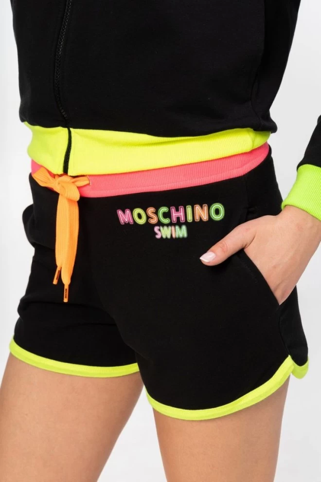 MOSCHINO Czarne szorty damskie z neonowym logo