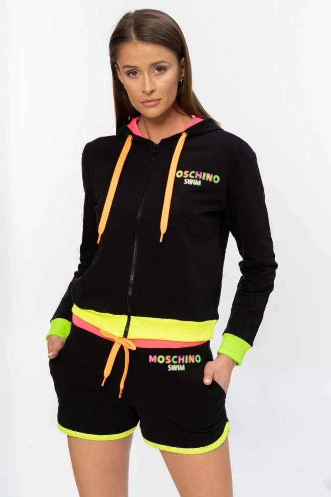 MOSCHINO Czarne szorty damskie z neonowym logo