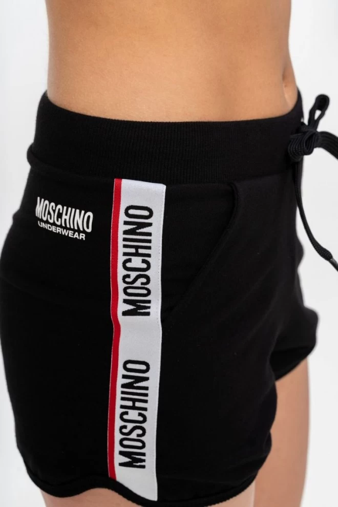 MOSCHINO Czarne szorty damskie z lampasami