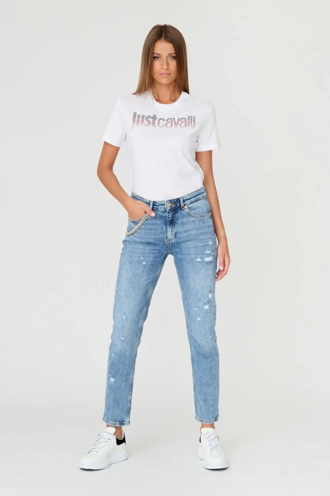 JUST CAVALLI Błękitne jeansy Super Slim Chain