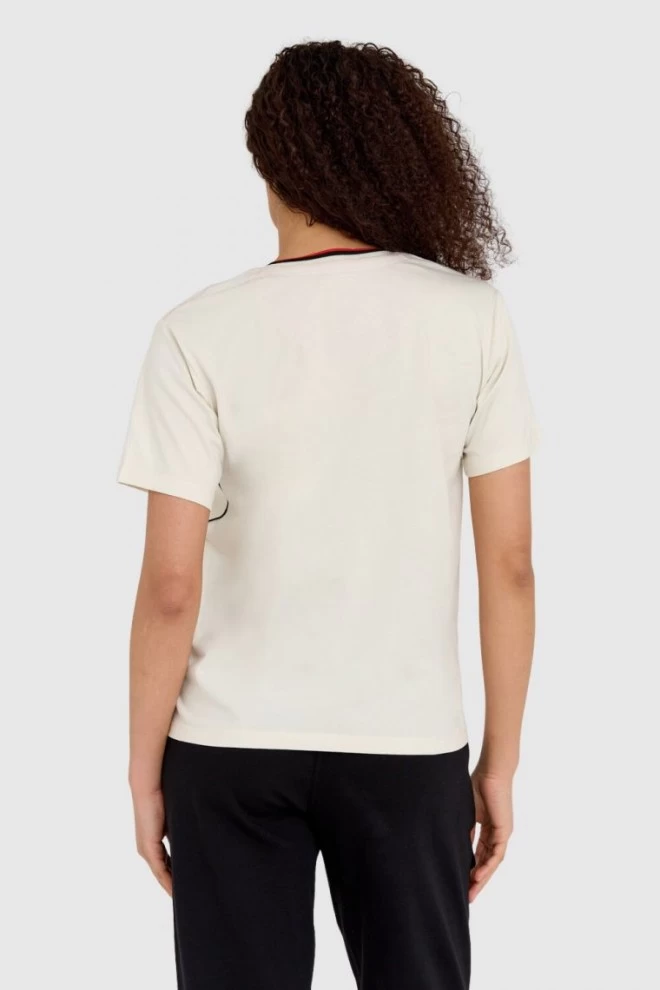 AERONAUTICA MILITARE Kremowy luźny t-shirt damski z wypukłym orłem Comfort Fit