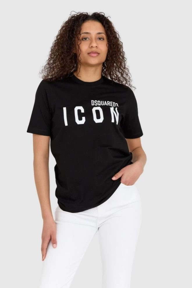 DSQUARED2 Czarny t-shirt damski z logo icon