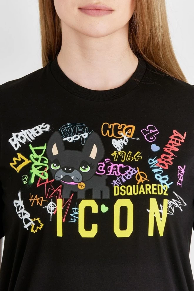 DSQUARED2 Czarny t-shirt damski z graffiti