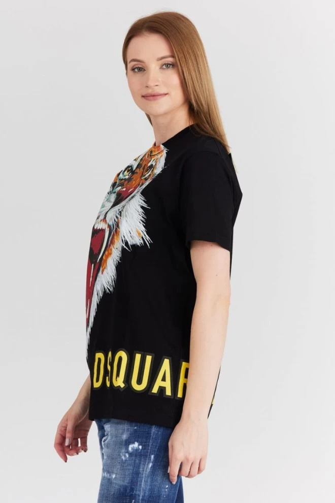 DSQUARED2 Чорна жіноча футболка з тигром