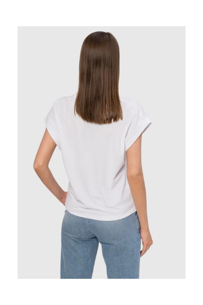 EMPORIO ARMANI Biały t-shirt ze srebrnym logo