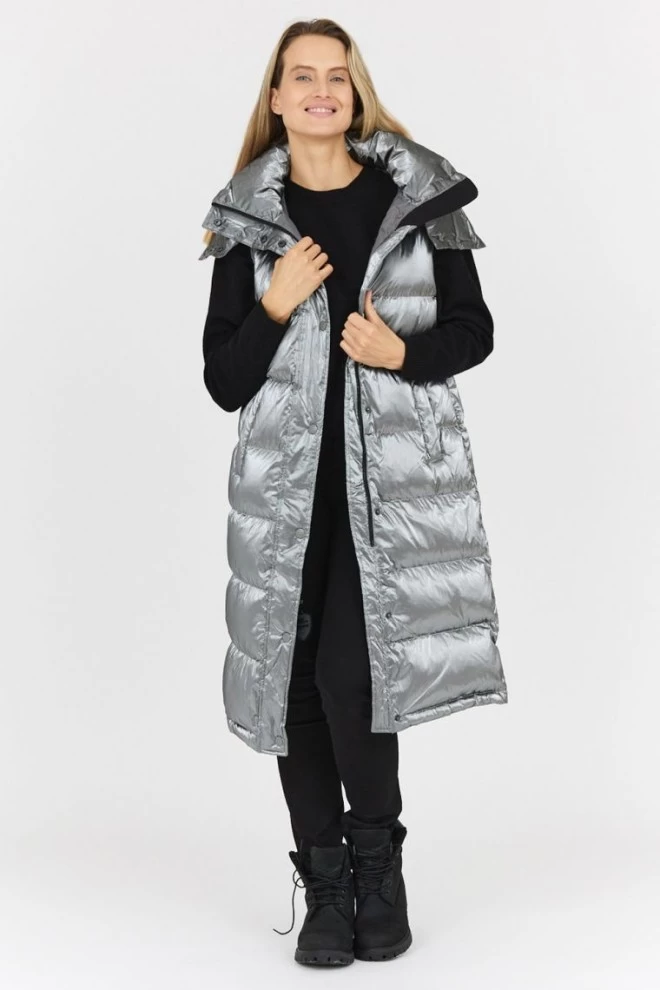 BLAUER Long silver down sleeveless jacket Erika