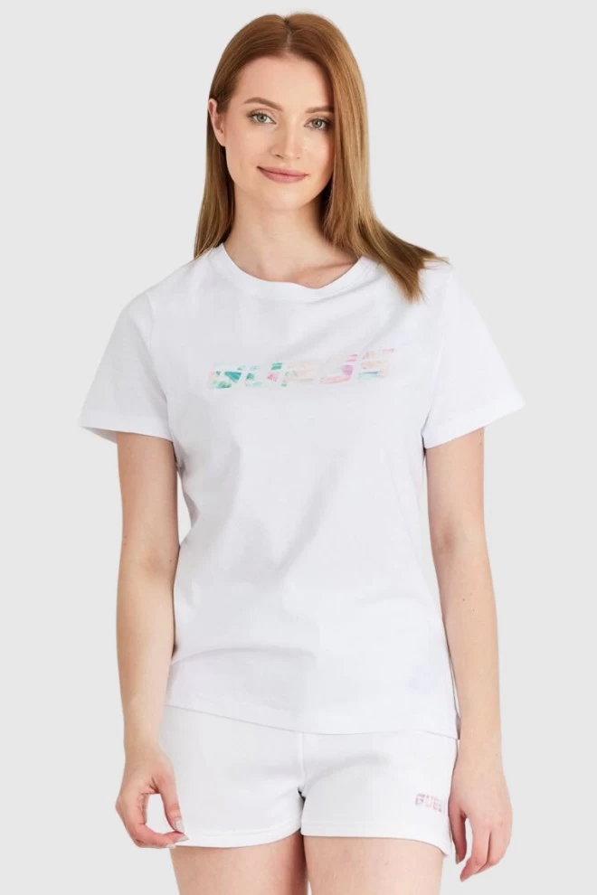 GUESS White women's t-shirt with colorful logo