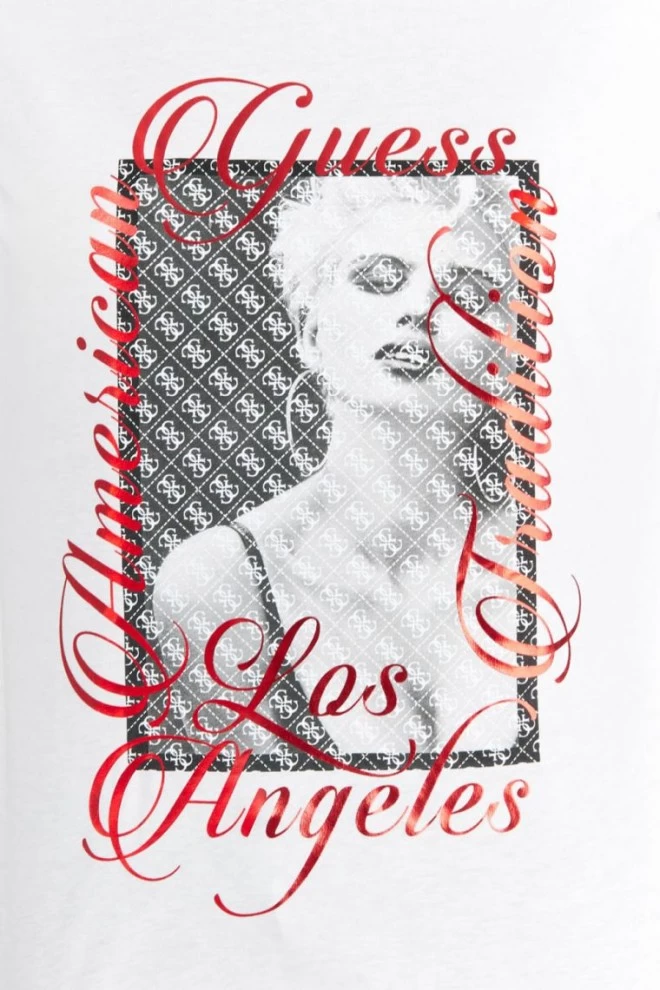 GUESS Biały t-shirt damski z nadrukiem