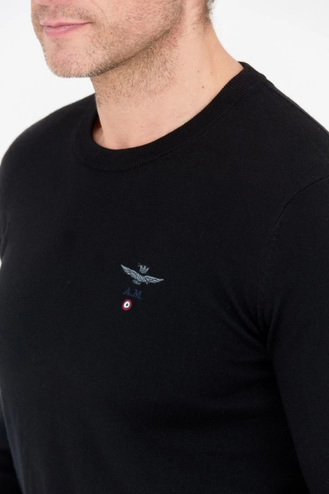 AERONAUTICA MILITARE Чоловічий джемпер з мериносової вовни чорного кольору