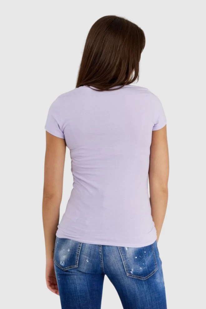 GUESS Fioletowy t-shirt damski z ażurowym logo