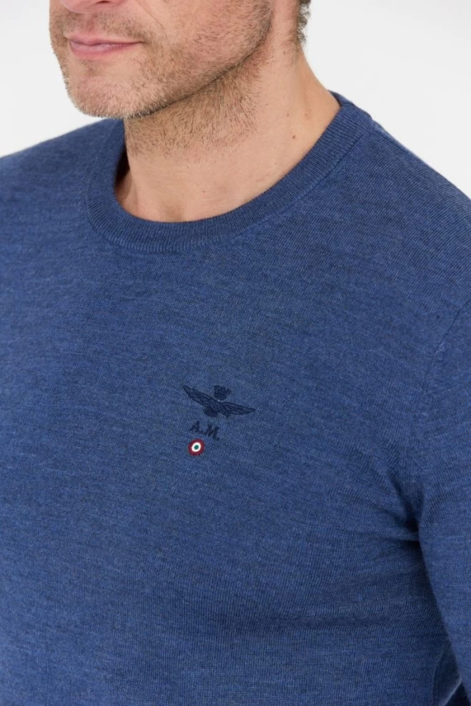 AERONAUTICA MILITARE Чоловічий синій джемпер з мериносової вовни