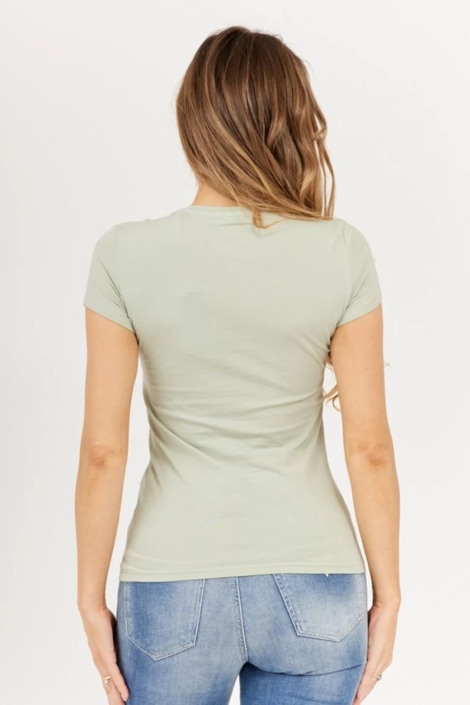 GUESS Light green women's t-shirt with logo and crystals