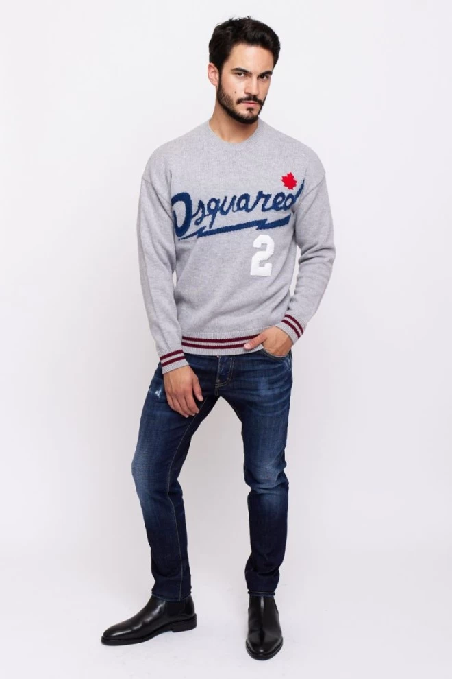 DSQUARED2 Grey men's sweater with navy blue logo