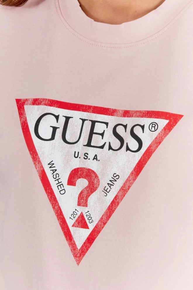 GUESS Różowy t-shirt damski z vintage logo