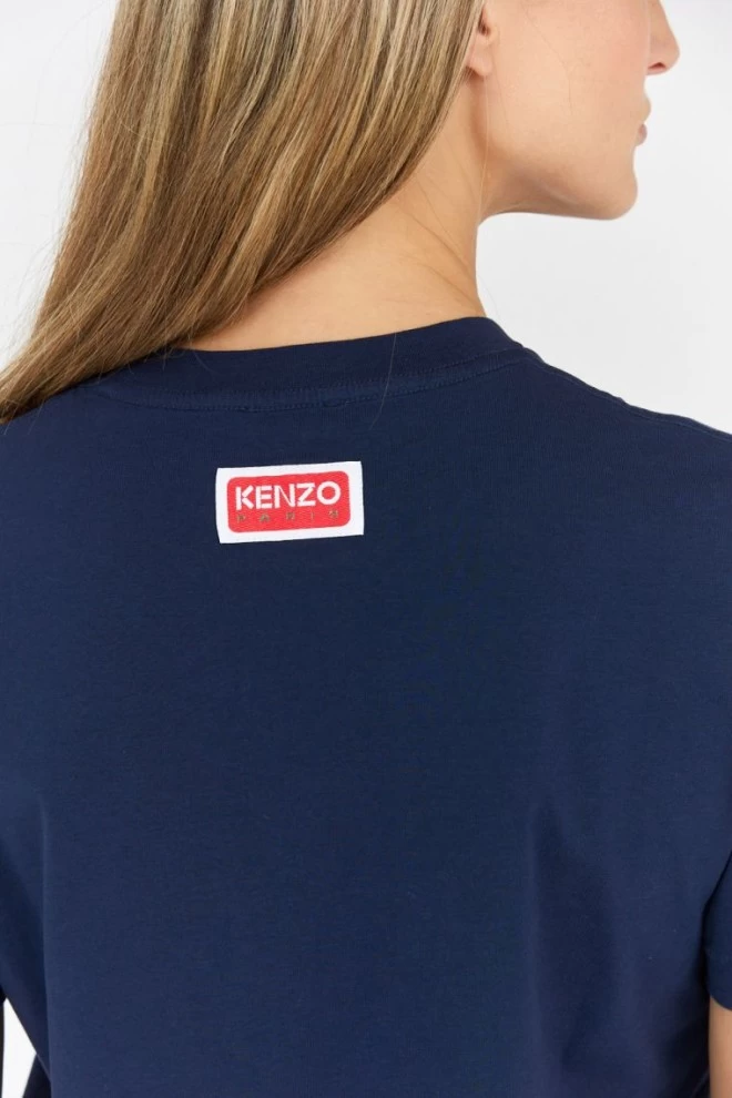 KENZO Granatowy t-shirt damski z czerwonym kwiatem