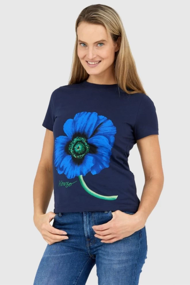 KENZO Women's navy blue poppy t-shirt