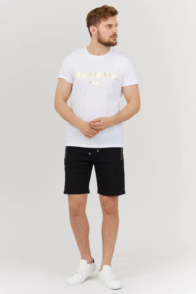 BALMAIN Bawełniane szorty męskie z wypukłym logo