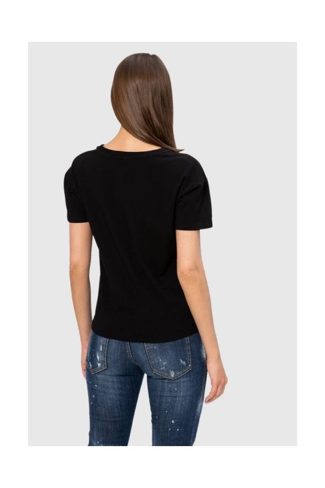 MOSCHINO Black t-shirt with logo and flowers