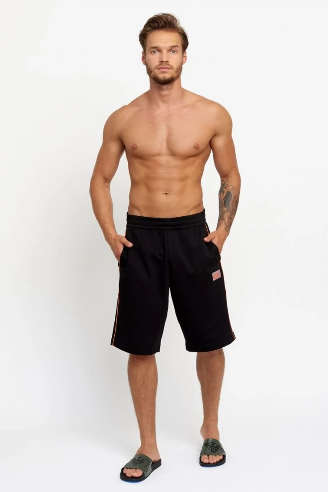 EA7 Black cotton shorts with orange piping
