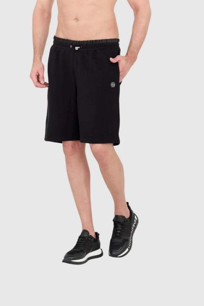 PHILIPP PLEIN Męskie czarne dresowe shorty hexagon