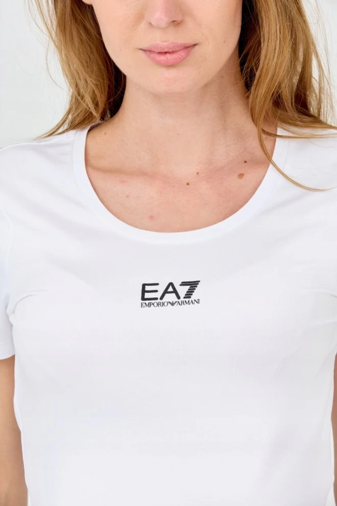 EA7 Damski t-shirt biały z logo na środku