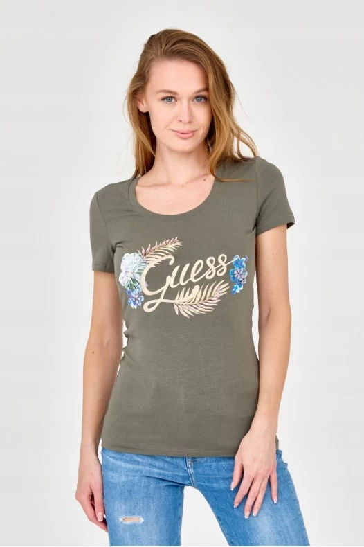 GUESS Women's green t-shirt...