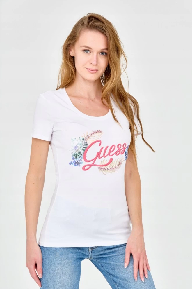 GUESS Women's white t-shirt with embellished logo
